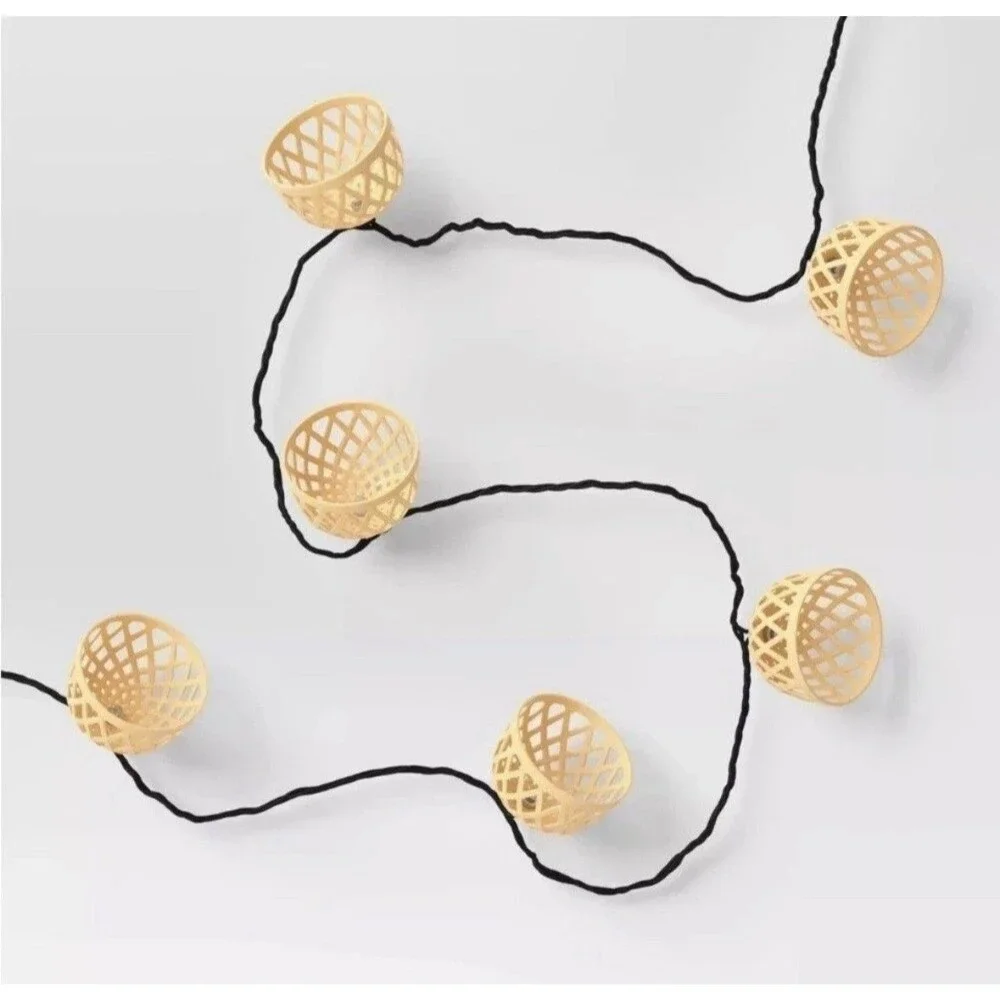 LED String Lights 2 Sets Of 10 Tan Basket Weave Plastic New. Room Essentials
